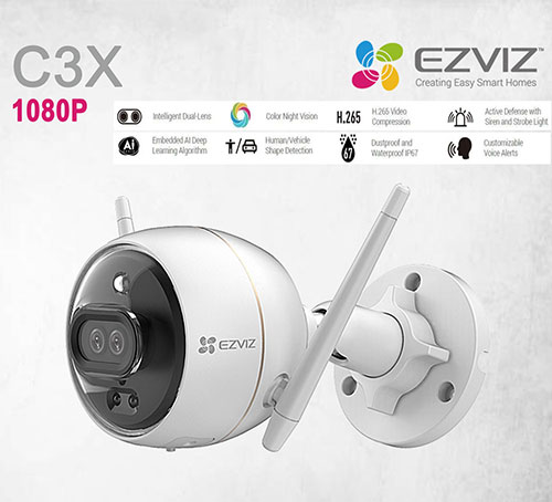 Ezviz C3X Dual Lens Color Night Vision Active Defense Wifi 1080P PIR Camera