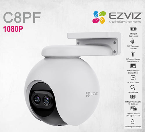 Ezviz C8PF Dual-Lens Pan Tilt Zoom Person Detection Wi-Fi Security